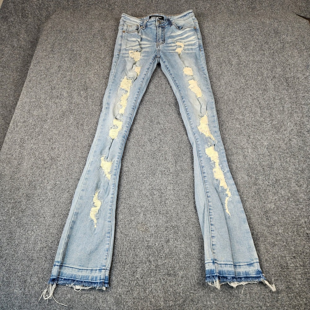 Pheelings Distressed Flare Jeans Light Wash Ripped Frayed Hem Mens Size 28